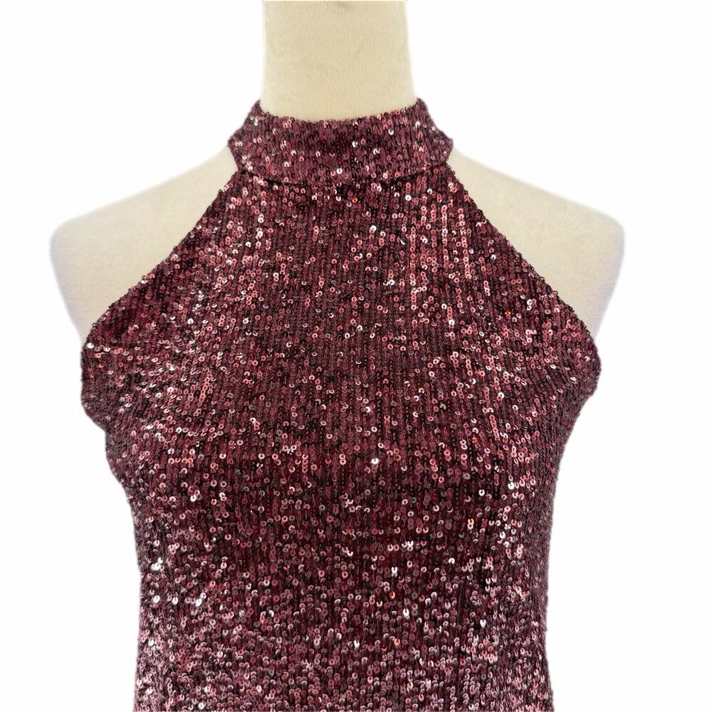 Cable & Gauge NEW Wine Maroon Sequin Halter Neck Glam Party Night Out Disco Top - Picture 4 of 10